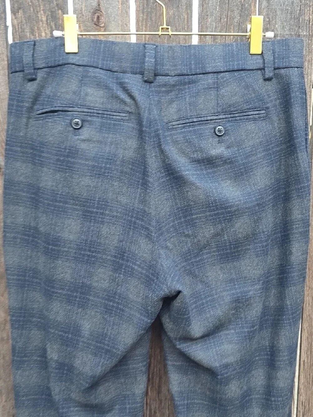 NOVA Fides Woven In Italy For Banana Republic Gray-Blue Plaid 40% Wool Pants